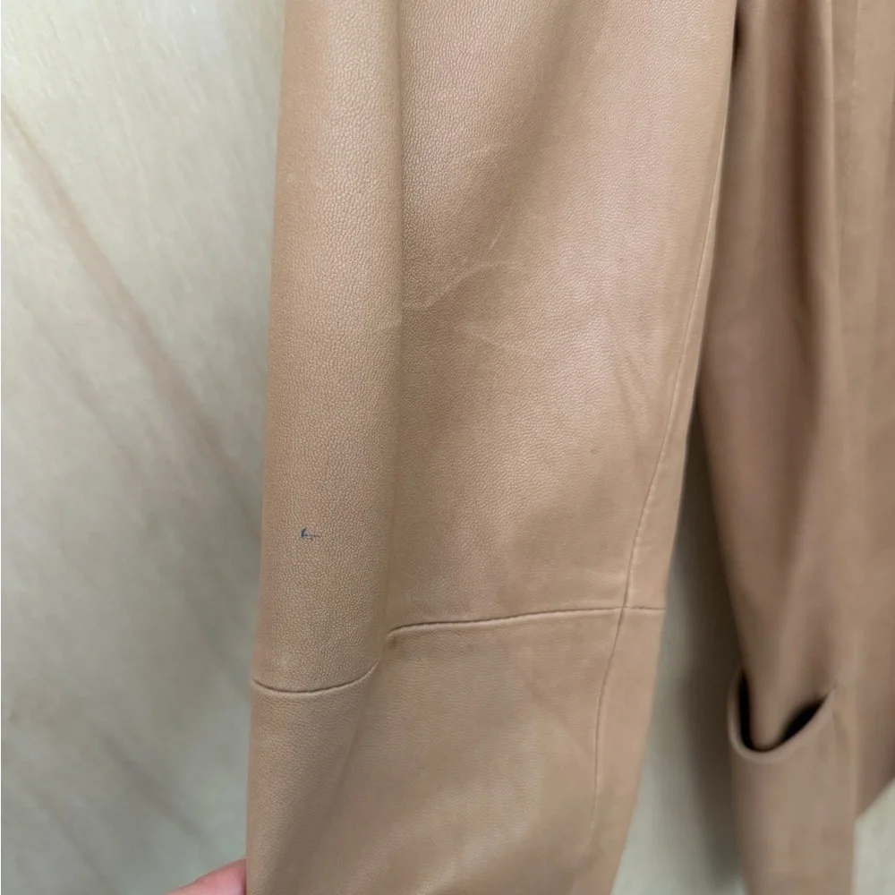VINCE Genuine Leather Lightweight Open Front Collarless‎ Coat Jacket Tan 6